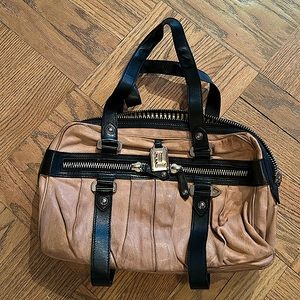 💕 L.A.M.B. Beige black soft leather satchel bag nice 💕